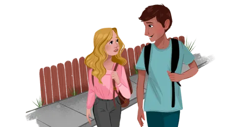 girl and boy walking and talking
