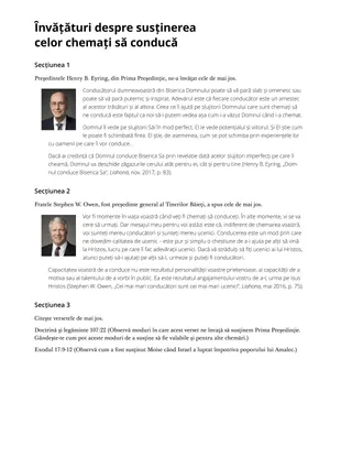 Învățături despre susținerea celor chemați să conducă.