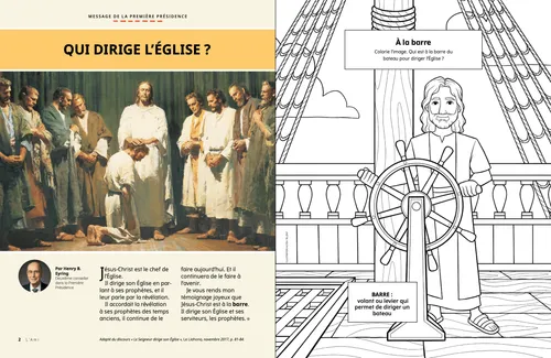 Page au format PDF représentant Jésus-Christ et ses apôtres ; ainsi qu’une activité de coloriage représentant Jésus debout à la barre d’un bateau