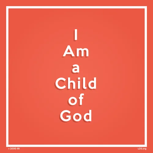 A plain peach-colored graphic background with the words “I Am a Child of God” printed over the top.