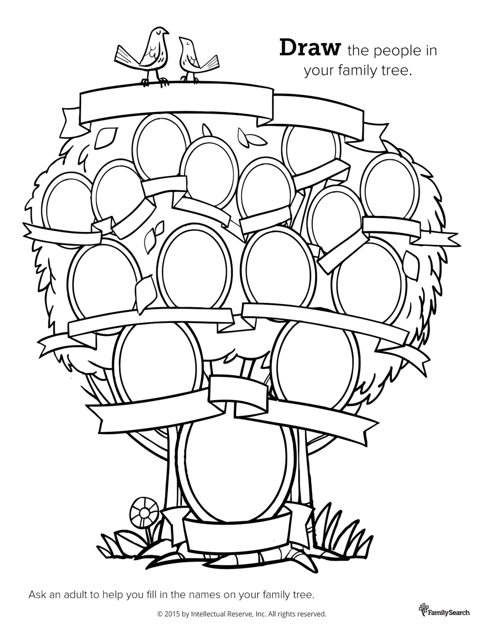 Draw the people in your family tree. Ask an adult to help you fill in the names on your family tree.