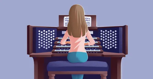 young woman playing organ