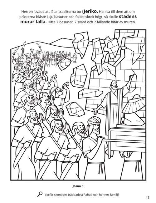 Pdf med färgläggningssida av den israelitiska hären som får Jerikos murar att falla.
