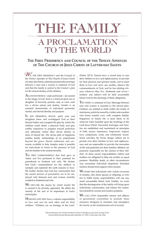 Printed version of the family proclamation designed for display.