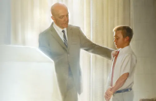 bishop and deacon standing by the sacrament table