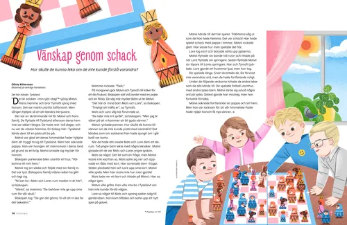 Pdf med illustration av barn som spelar schack vid ett bord.