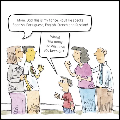 young woman with fiancé and family