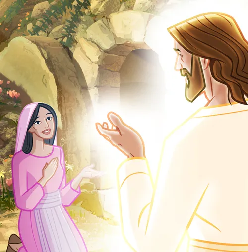 Mary turns around and sees Jesus.