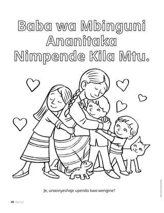 Ukurasa wa kupaka rangi wa watoto wakikumbatiana