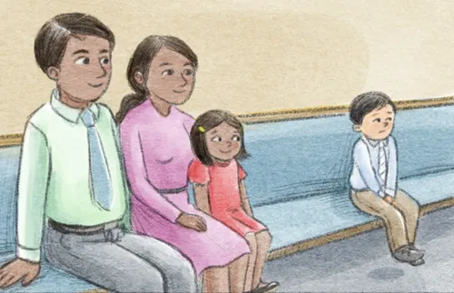 family sitting in church pew