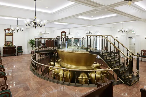 Interior image of the St. George Utah Temple. Image shows the baptismal font. 