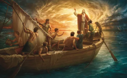 Jesus Christ in a boat with his disciples