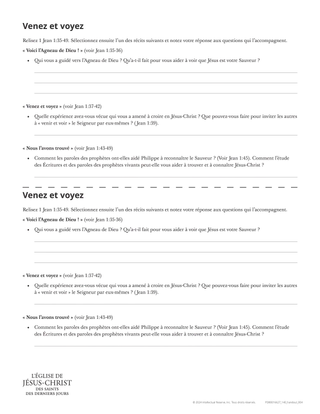 Document à distribuer : « Venez et voyez »