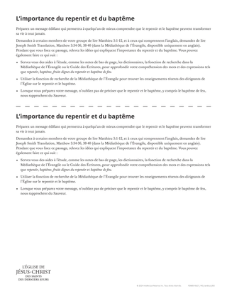 Document à distribuer « L’importance du repentir et du baptême »