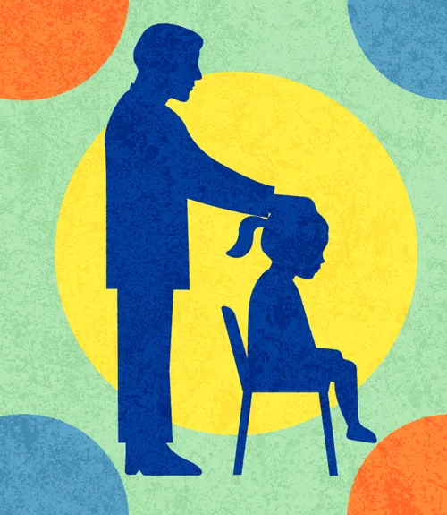 A silhouette of a man giving a girl a blessing