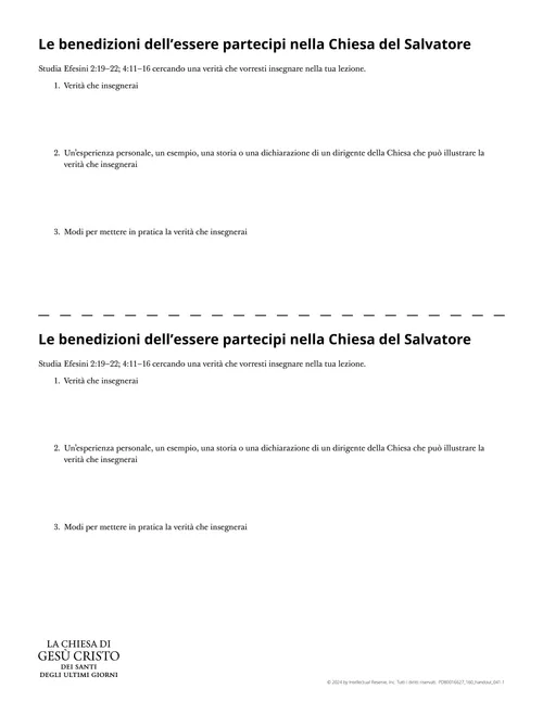 Scheda: Le benedizioni dell’essere partecipi nella Chiesa del Salvatore