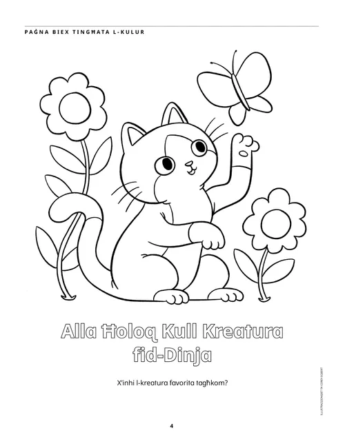 Attività ta’ kulur ta’ qattus, farfett, u fjuri Page PDF