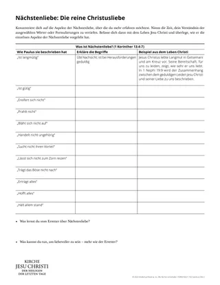 Arbeitsblatt „Nächstenliebe: Die reine Christusliebe“