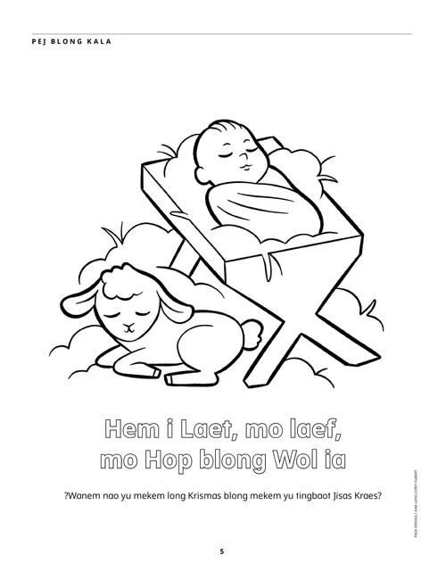 Pej blong kala long PDF blong bebi Jisas long menja mo wan smol sipsip