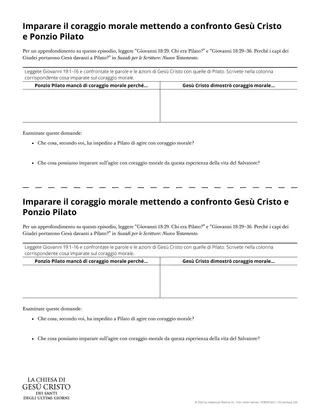 Scheda: Imparare il coraggio morale mettendo a confronto Gesù Cristo e Ponzio Pilato