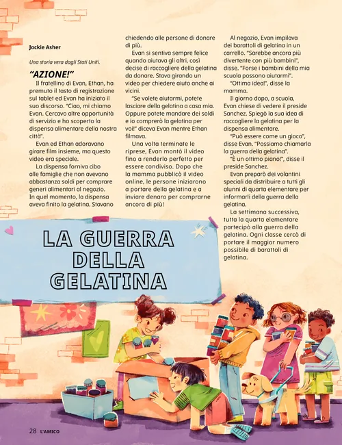 PDF della pagina con l’llustrazione di bambini che raccolgono barattoli di gelatina