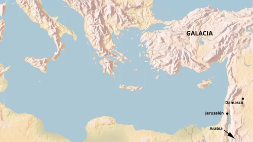 Mapa del Mediterráneo con Galacia, Damasco, Jerusalén y Arabia