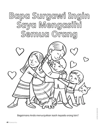 Lembar mewarnai anak-anak berpelukan