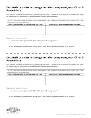 Document à distribuer : Découvrir ce qu’est le courage moral en comparant Jésus-Christ et Ponce Pilate