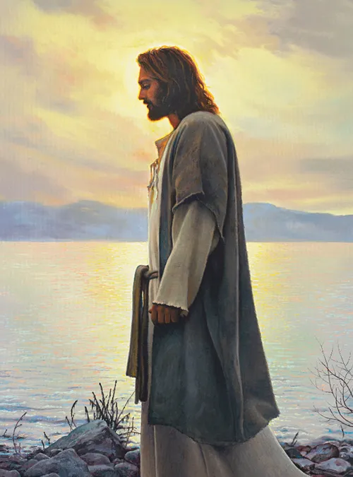 Image of Jesus Christ walking along a shore