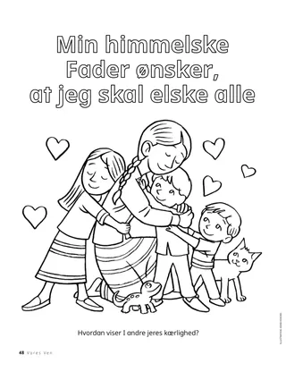 Malebogsside med børn, der omfavner hinanden