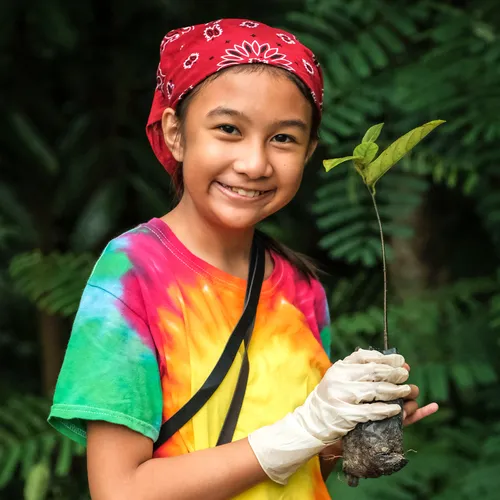 young woman with plant