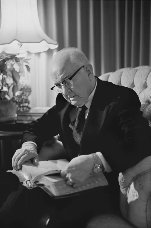 President Kimball reading scriptures