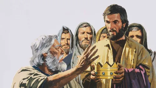 a man brings a crown to the prophet Samuel