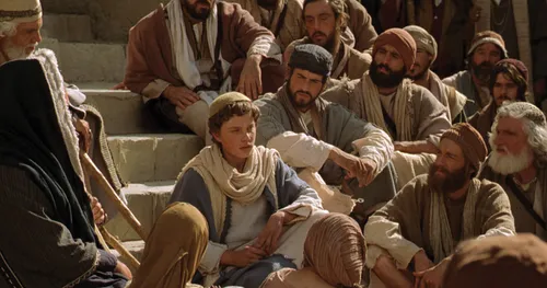 Jesus as a boy with teachers in the temple