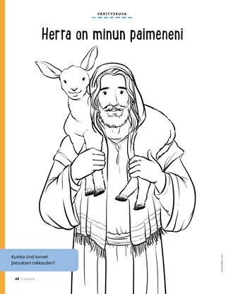 coloring page of Jesus holding a lamb