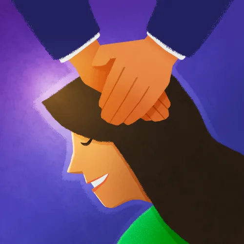 young woman with hands laid on her head