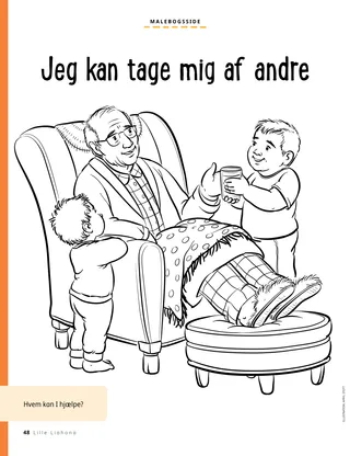 coloring page of boy giving drink to grandpa