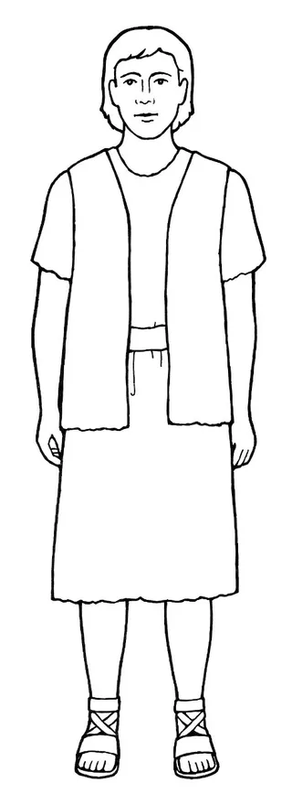 A black-and-white illustration of Adam wearing sandals and standing.