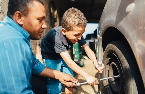 Father and son working together