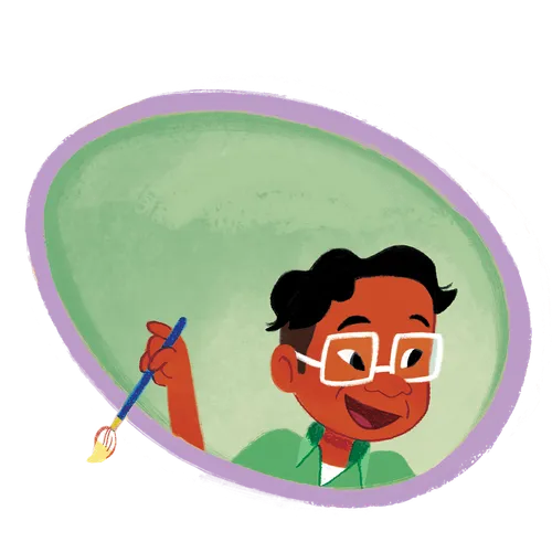 Dad smiles while holding a paintbrush