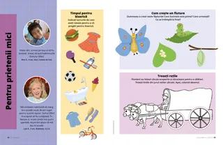 Pagina PDF conține o activitate de colorat cu o căruță acoperită, o activitate cu un fluture de pus în ordine și o activitate cu alegeri pe care le putem face în ziua de sabat.