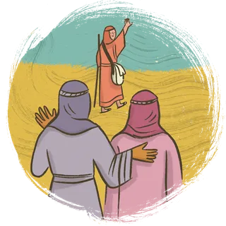 Orpah leaving Naomi and Ruth