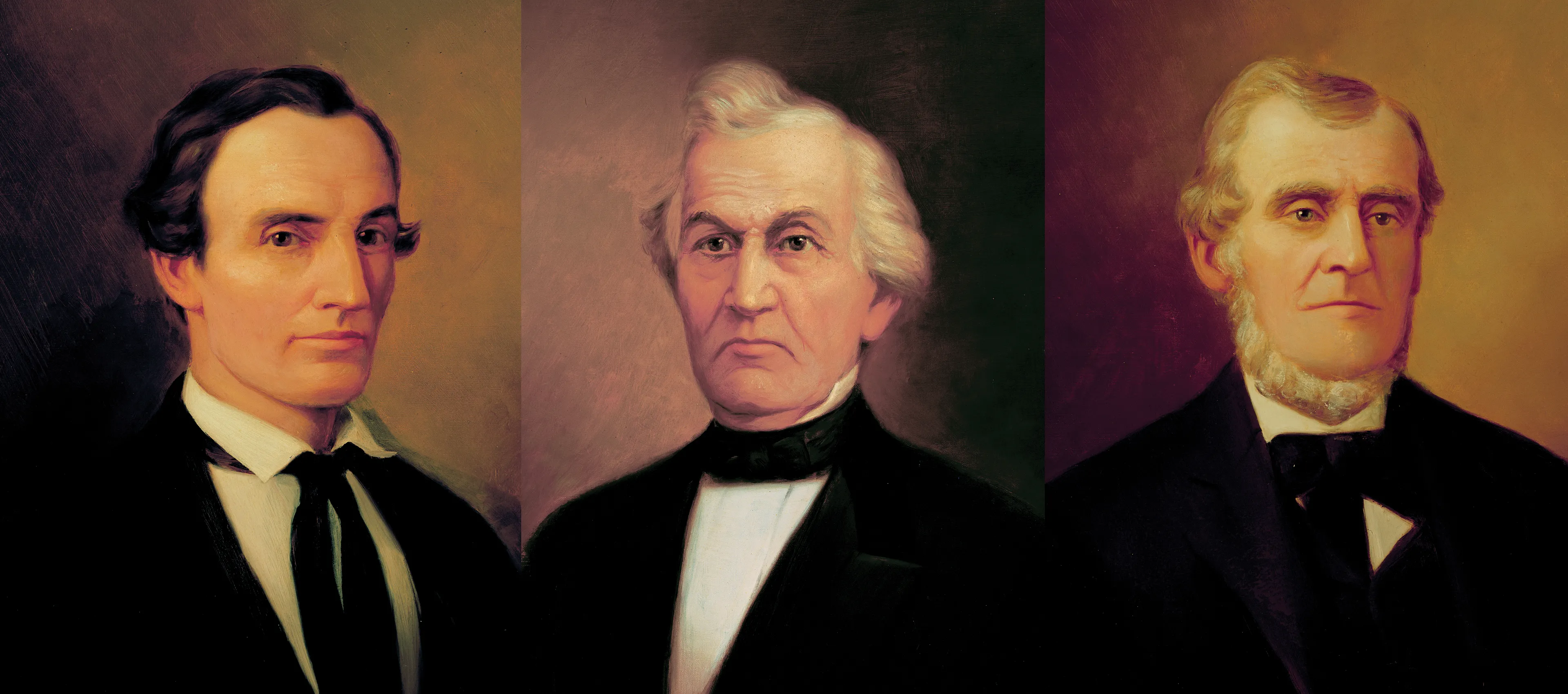 Portraits of Oliver Cowdery, David Whitmer, and Martin Harris.