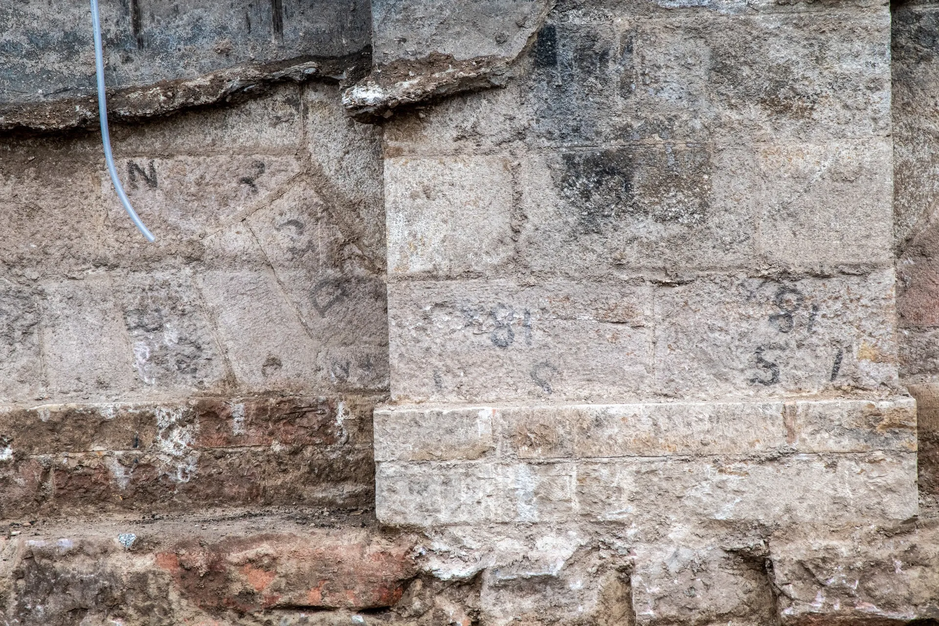 Images of the renovation during the Salt Lake Utah Temple renovation project. The images show some of the exterior damage from the earthquakes. 