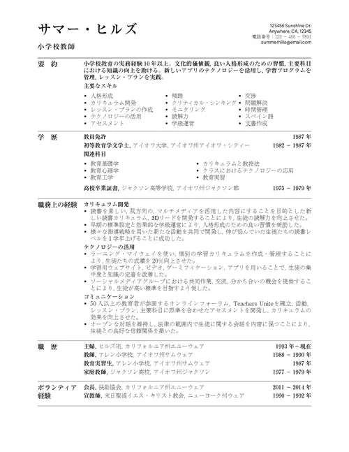 ヒルズの履歴書