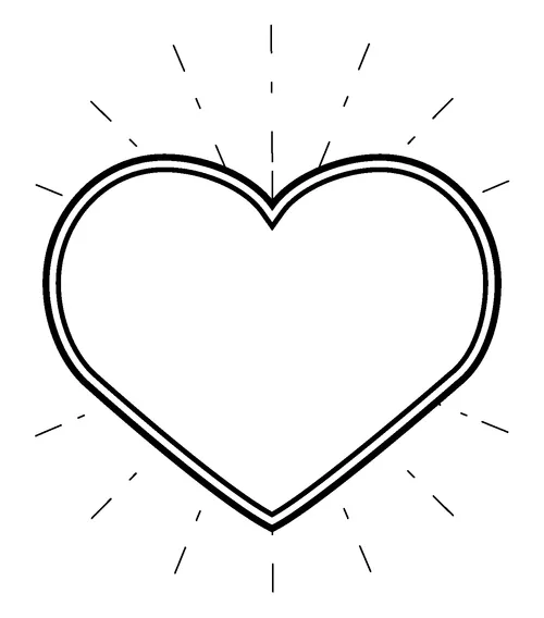line art depicting a heart with radiating lines in all directions