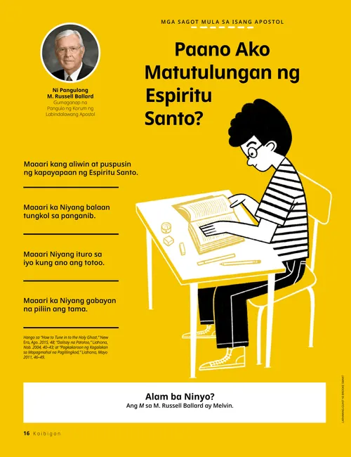 Isang batang lalaki na nakaupo sa isang mesa at nagbabasa ng mga banal na kasulatan