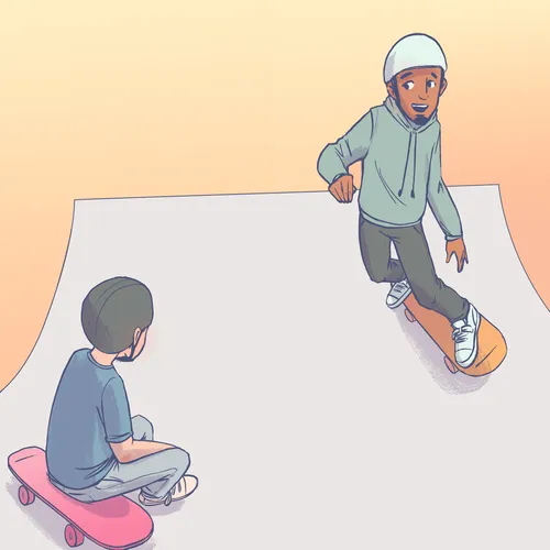 two boys skateboarding