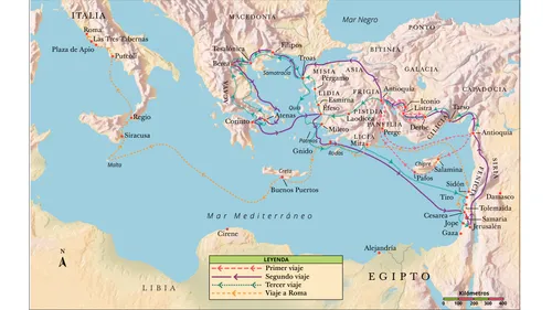 Un mapa de los viajes misionales del apóstol Pablo