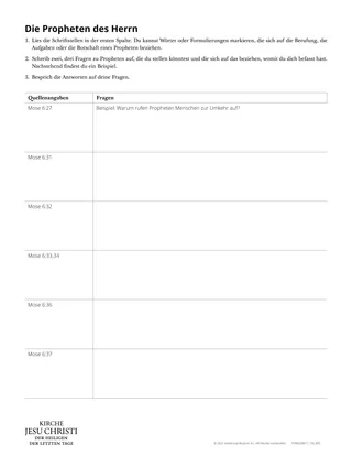 Arbeitsblatt „Die Propheten des Herrn“